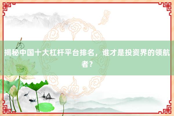 揭秘中国十大杠杆平台排名，谁才是投资界的领航者？