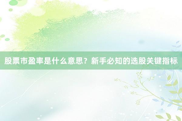 股票市盈率是什么意思？新手必知的选股关键指标