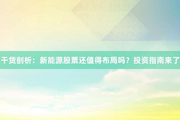 干货剖析：新能源股票还值得布局吗？投资指南来了