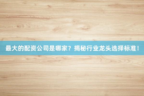 最大的配资公司是哪家？揭秘行业龙头选择标准！