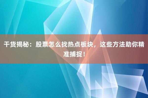 干货揭秘：股票怎么找热点板块，这些方法助你精准捕捉！