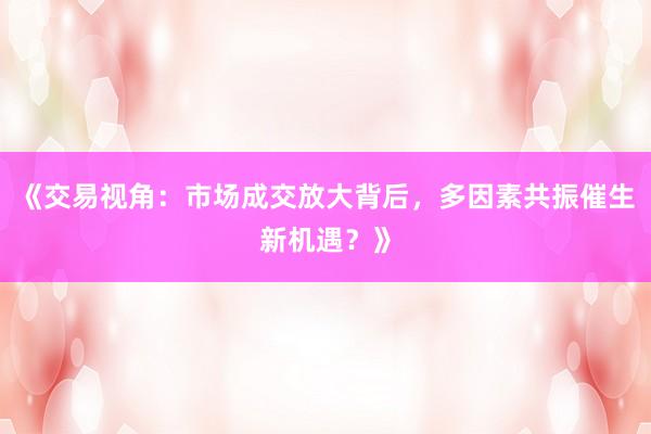 《交易视角：市场成交放大背后，多因素共振催生新机遇？》