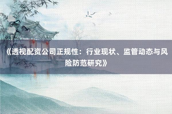 《透视配资公司正规性：行业现状、监管动态与风险防范研究》