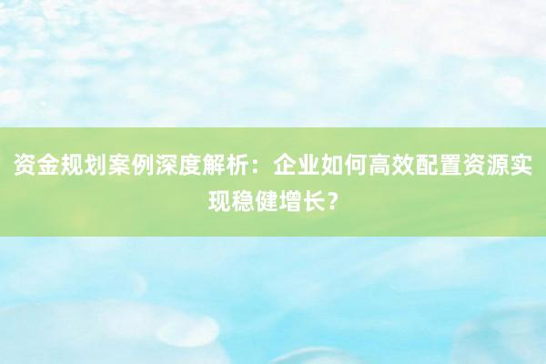 资金规划案例深度解析：企业如何高效配置资源实现稳健增长？