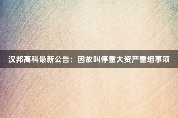 汉邦高科最新公告：因故叫停重大资产重组事项