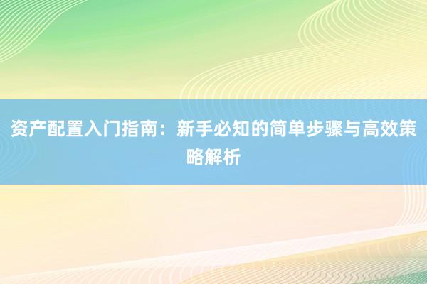 资产配置入门指南：新手必知的简单步骤与高效策略解析