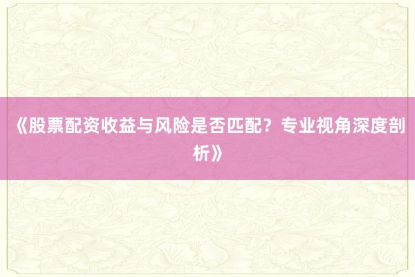 《股票配资收益与风险是否匹配？专业视角深度剖析》