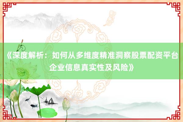 《深度解析：如何从多维度精准洞察股票配资平台企业信息真实性及风险》