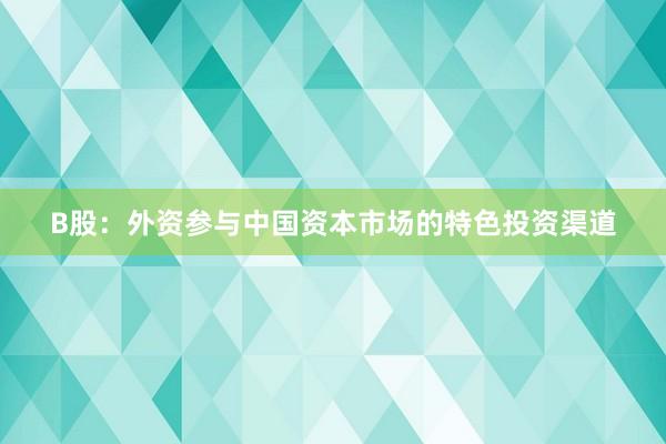 B股：外资参与中国资本市场的特色投资渠道
